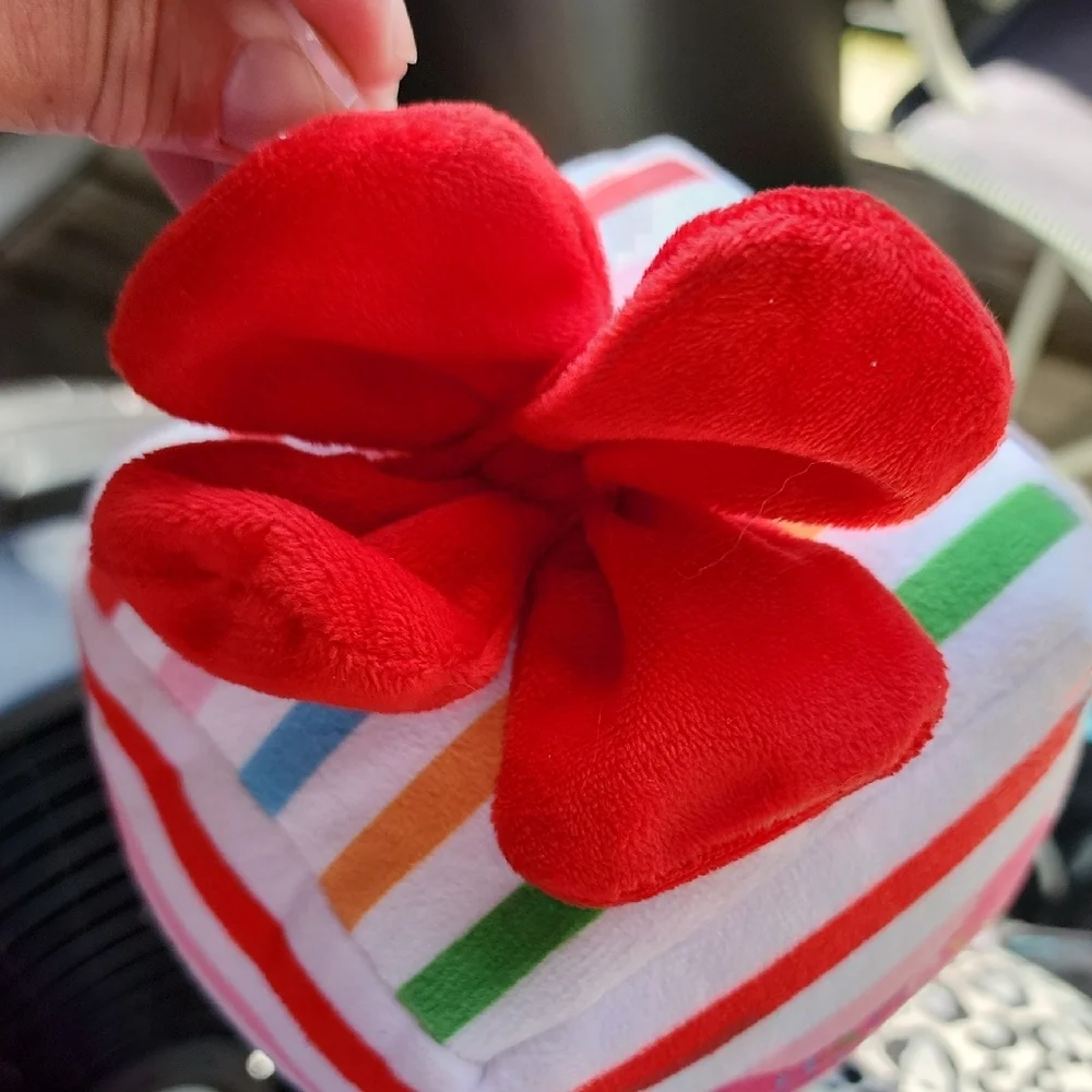 New Luxe Colorful Striped Birthday Gift Box Plush Squwaker Toy